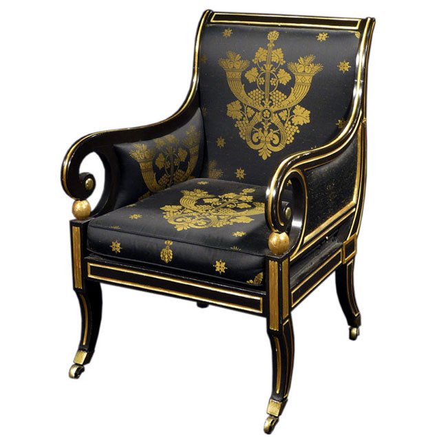 Black Regency Bergere Chair