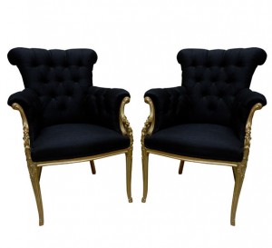 Paul Iribe Gilt Wood and Midnight Blue Armchairs