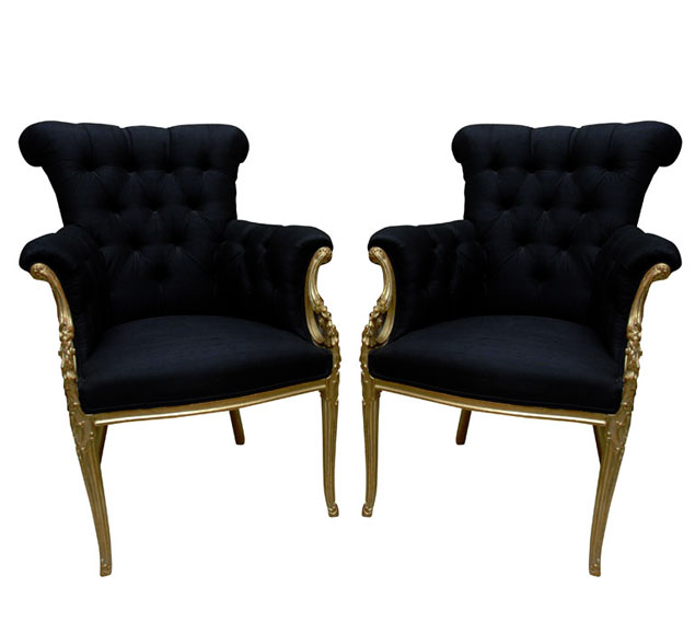 Paul Iribe Gilt Wood and Midnight Blue Armchairs